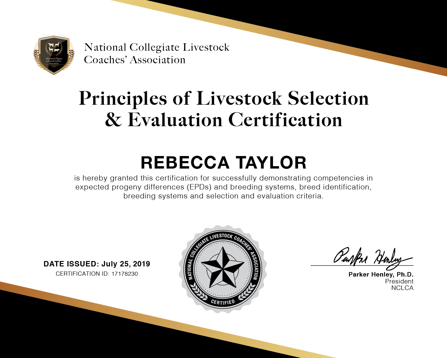 Industry Certification National Collegiate Livestock Coaches' Association
